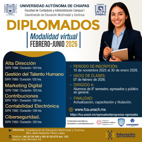 Conoce la convocatoria para estudiar un Diplomado en el periodo Febrero-Junio 2026